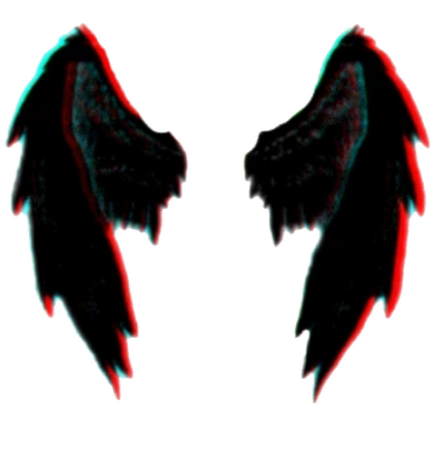 Black angel wings that have been edited with a 3D effect.